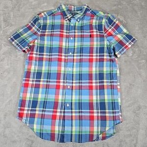 Ralph Lauren Shirt Boys XL 18-20 Madras‎ Plaid Short Sleeve Collared Button Down
